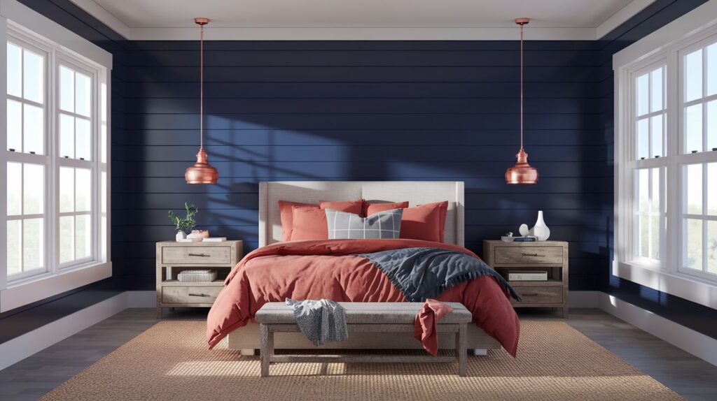 Coastal Charm of Rustic Navy and Terracotta Bedroom