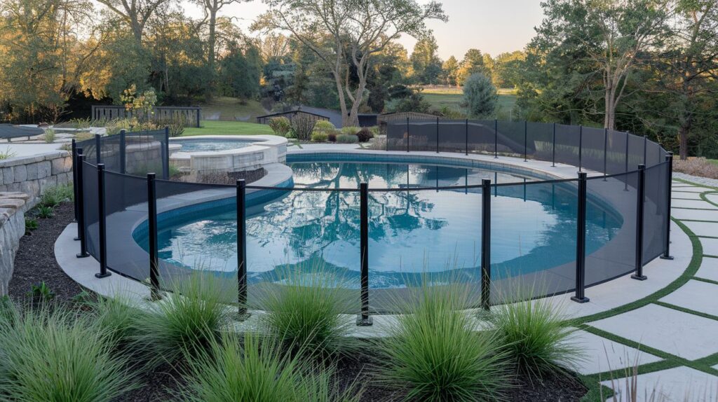 Backyard pool enclosed with safety fence