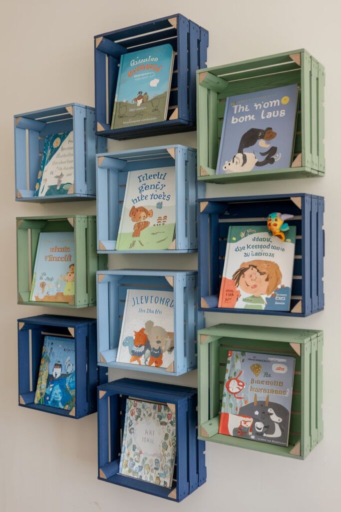 Bookshelf from Crates toddler boy room ideas on a budget