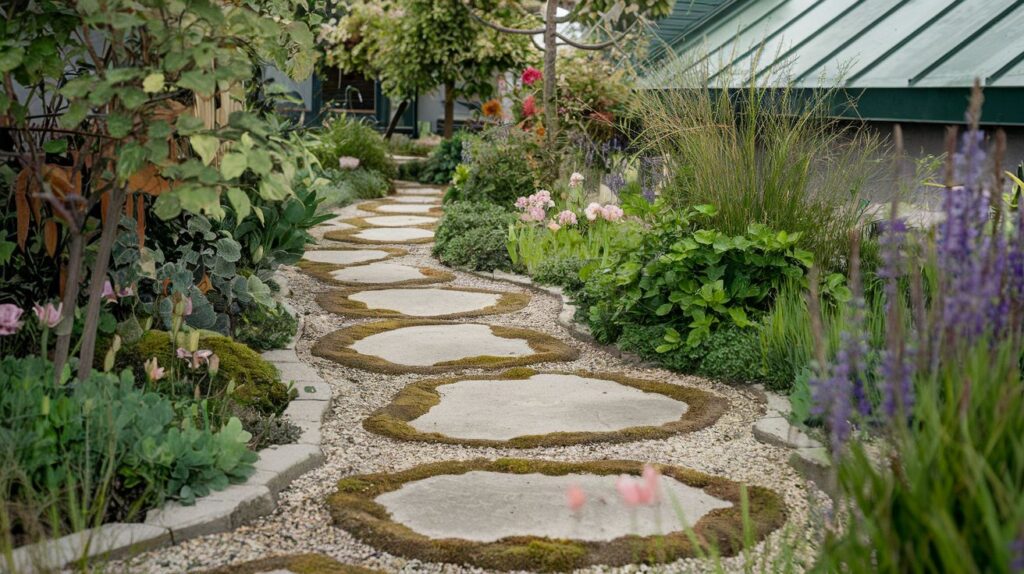 Charming garden walkway made of concrete stepping stones