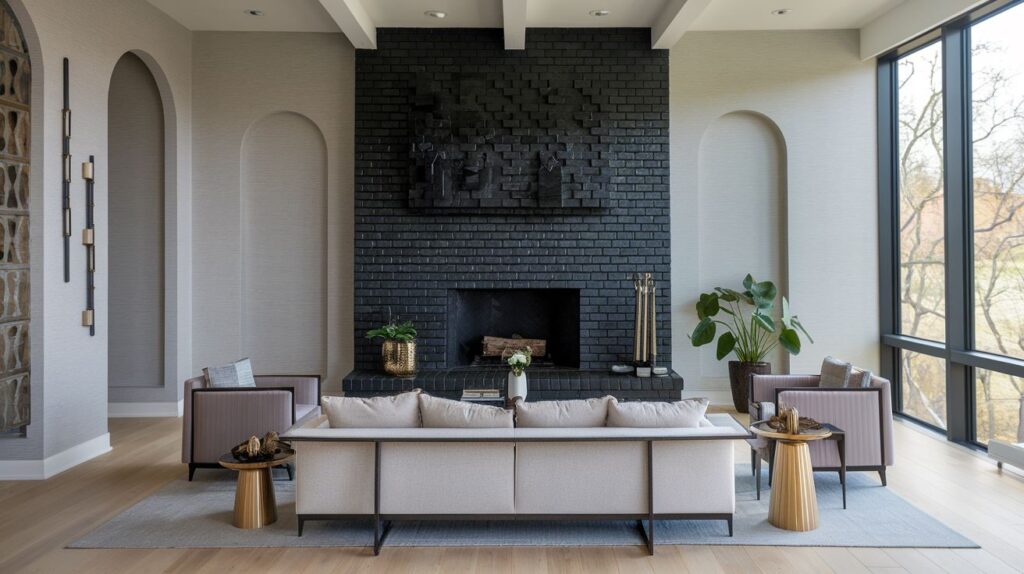 Dramatic Black Fireplace in a Modern Living Room