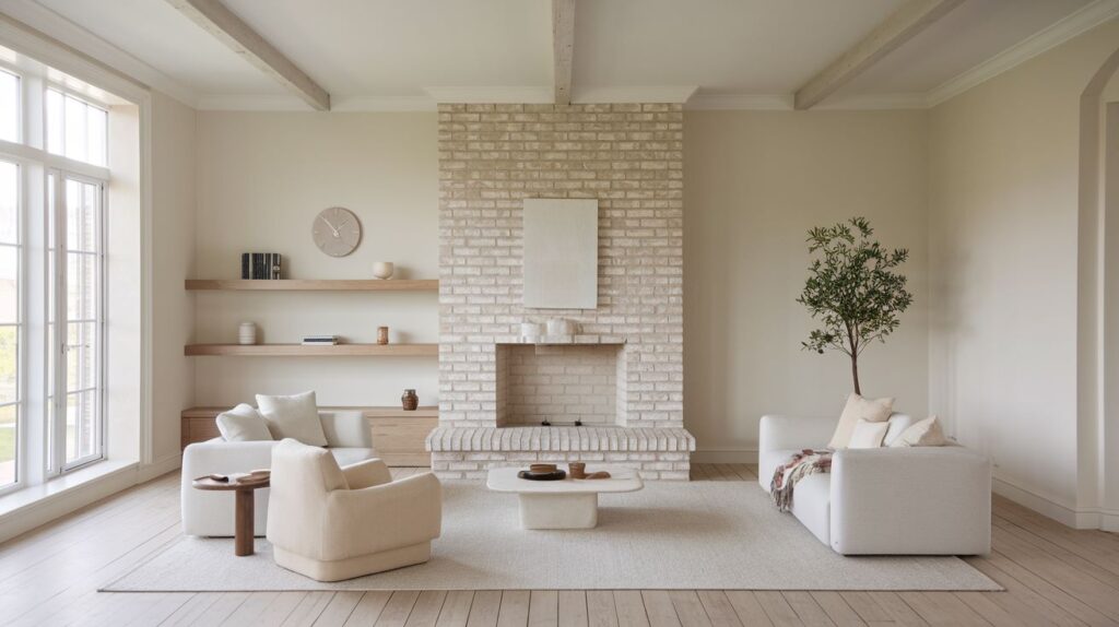 Limewashed Fireplace in a Minimalist Space