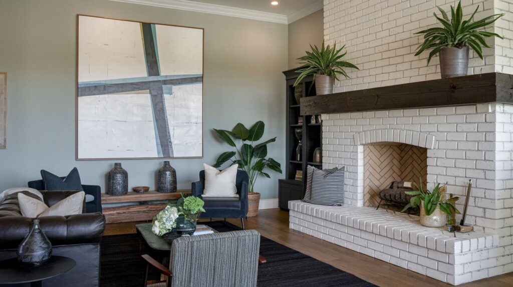 Two-Tone Fireplace with Contrasting Mantel