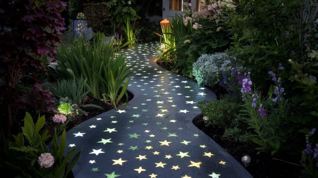 Magical garden walkway made of glow-in-the-dark concrete