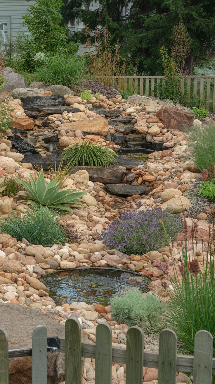 A rocky alpine garden featuring stones, plants, and a small pond Front Yard Landscaping Ideas With Rocks No Grass