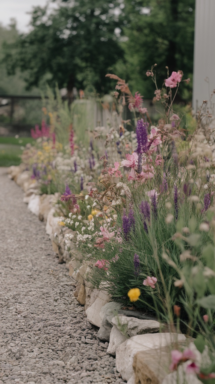 Wildflower Rock Border - Front Yard Landscaping Ideas With Rocks No Grass