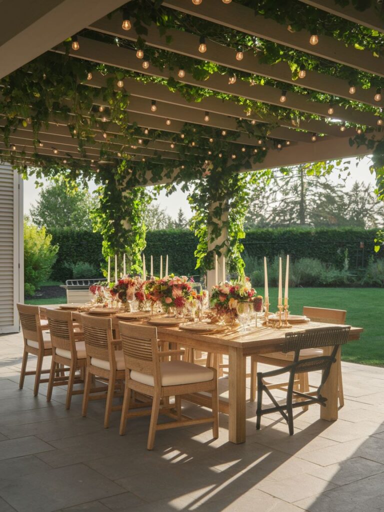 A stylish outdoor dining terrace