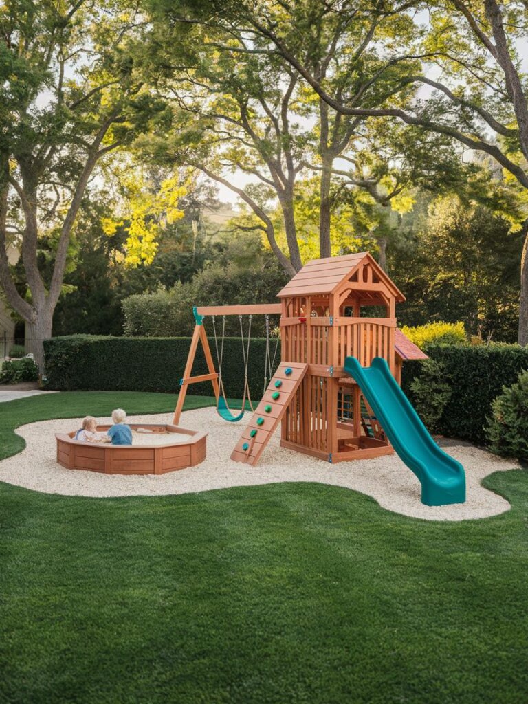 Create a Children’s Play Area in L shaped backyard on a Budget